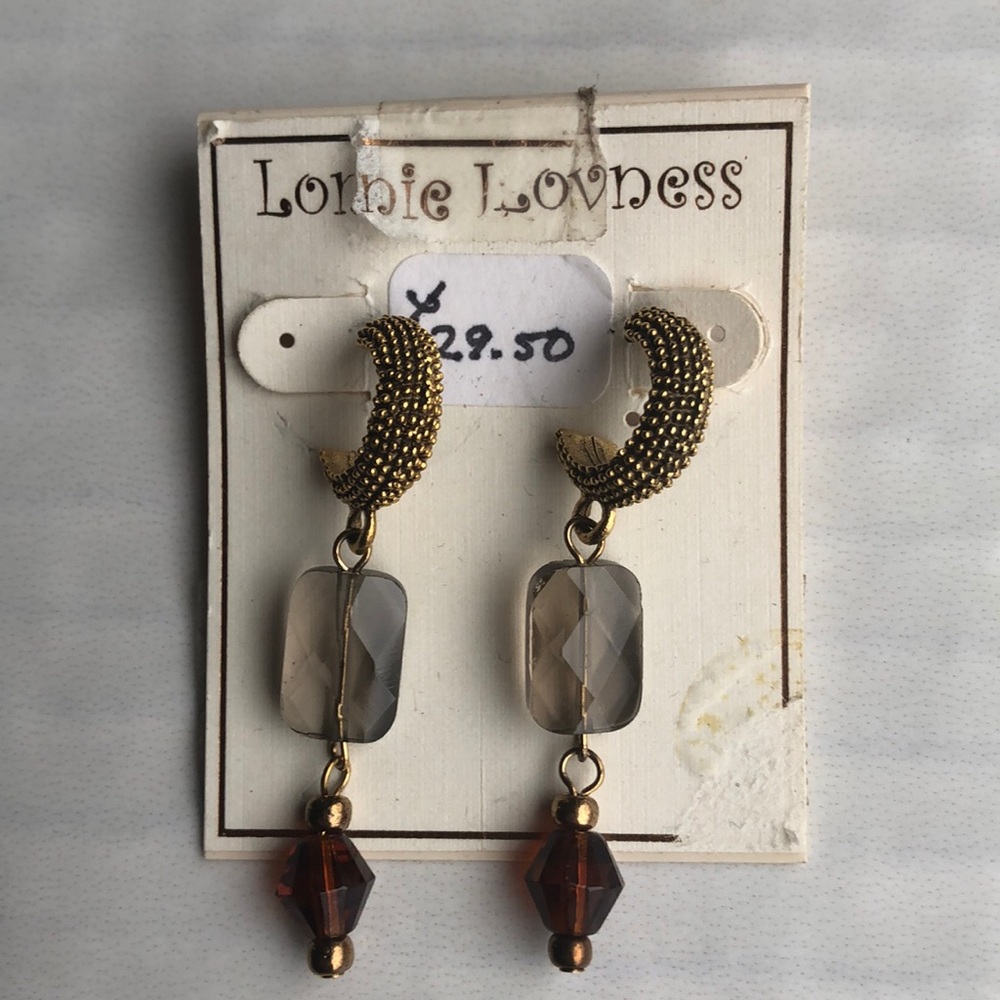 RESERVED - Smoky Quartz and Czech Glass Dangle Earrings